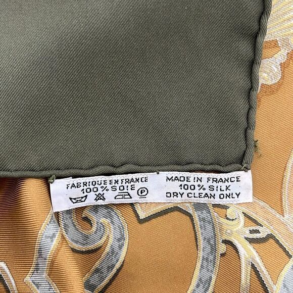 Hermes Scarf Petit Carré Brown And Khaki L'instrvction DV ROY - Picture 4 of 5
